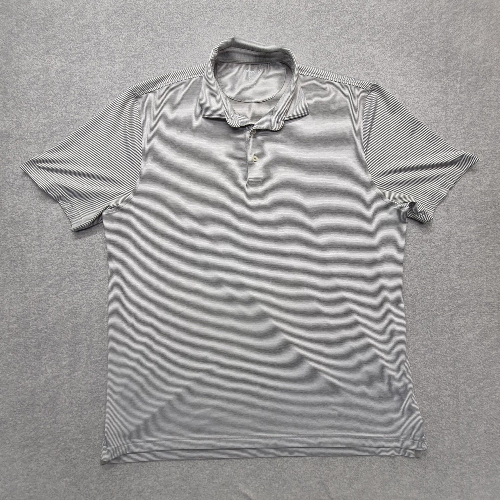 johnnie-O Polo Shirt Mens XL Gray White Striped Performance Golf Short Sleeve